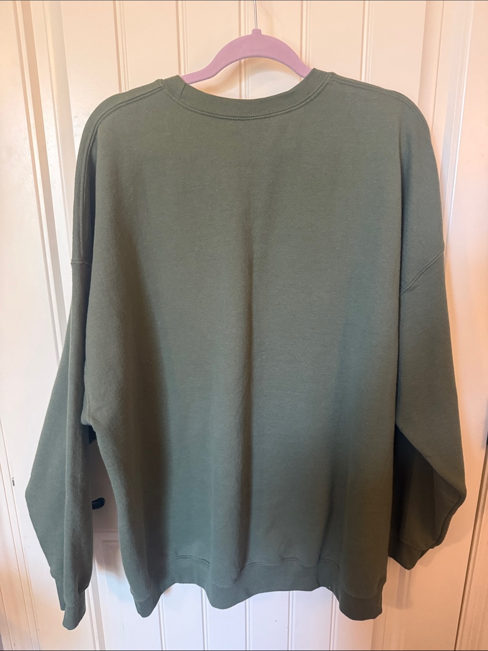 Gildan Olive Green Crewneck Sweatshirt with White Script - Picture 5 of 5